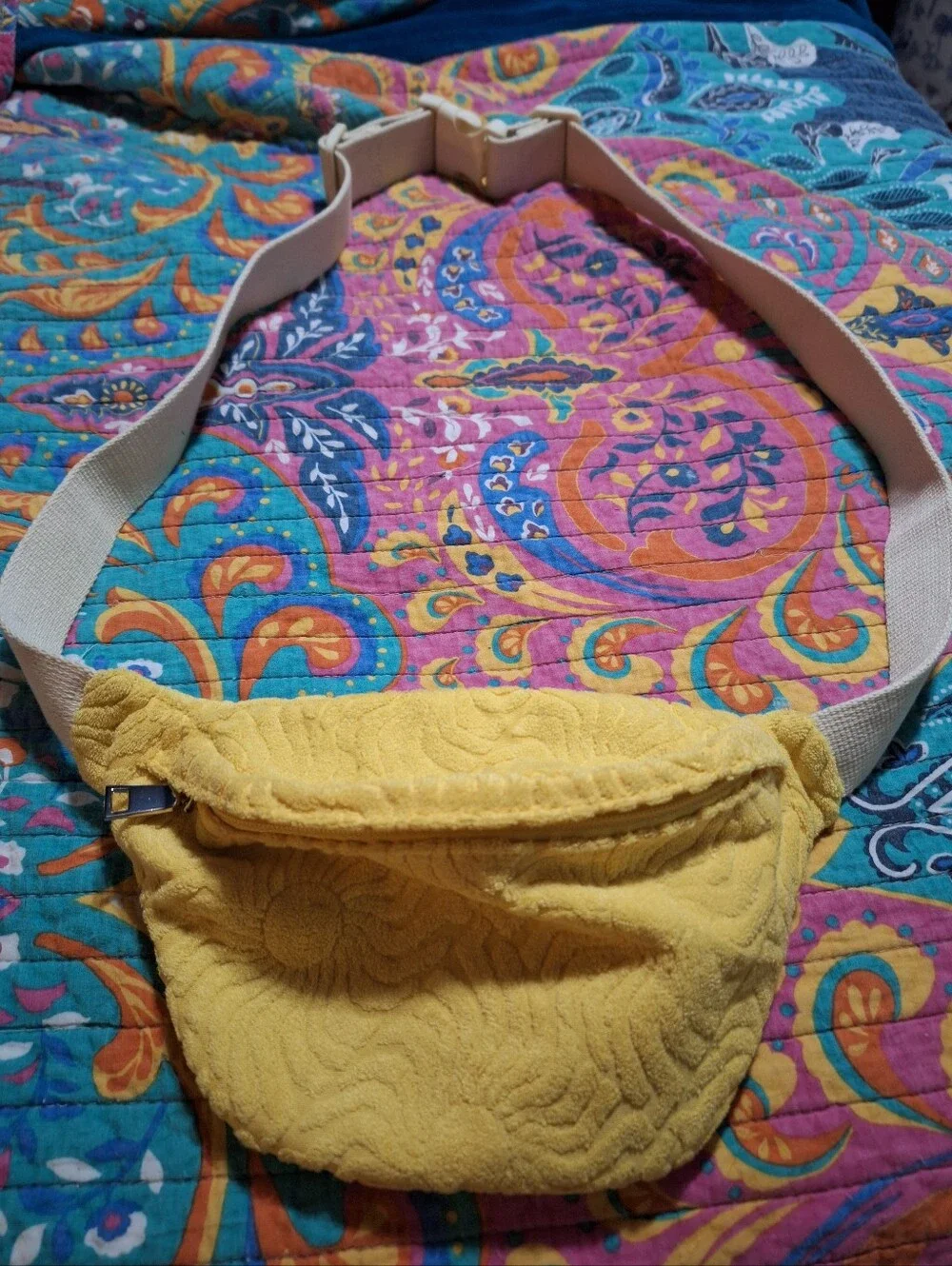 Yellow Terry Textured Quilted Waist Bag by